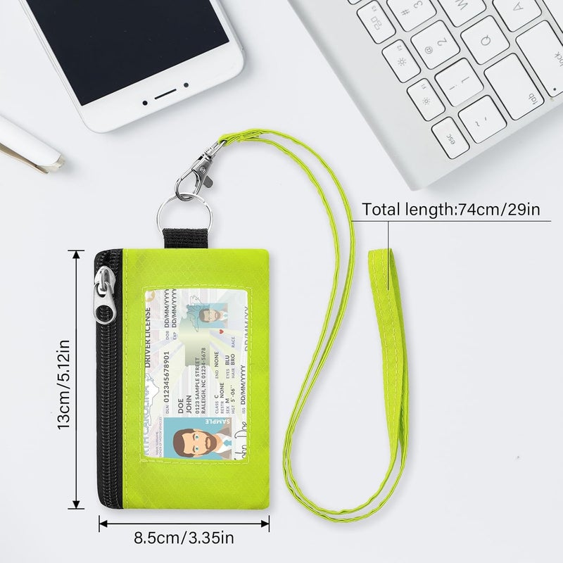 ZHOMA Minimalist RFID Wallet with Lanyard, Multi-Functional ID Case with 2 Zipper Pockets and Key Chain for Men and Women, Tactical Badge Pouch Cards Holder, Coin Purse for Travel Sports-BU+GN - Image 2